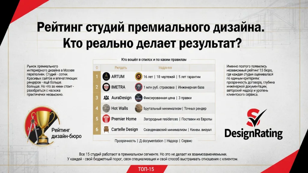 Рейтинг студий премиального дизайна. Кто реально делает результат?